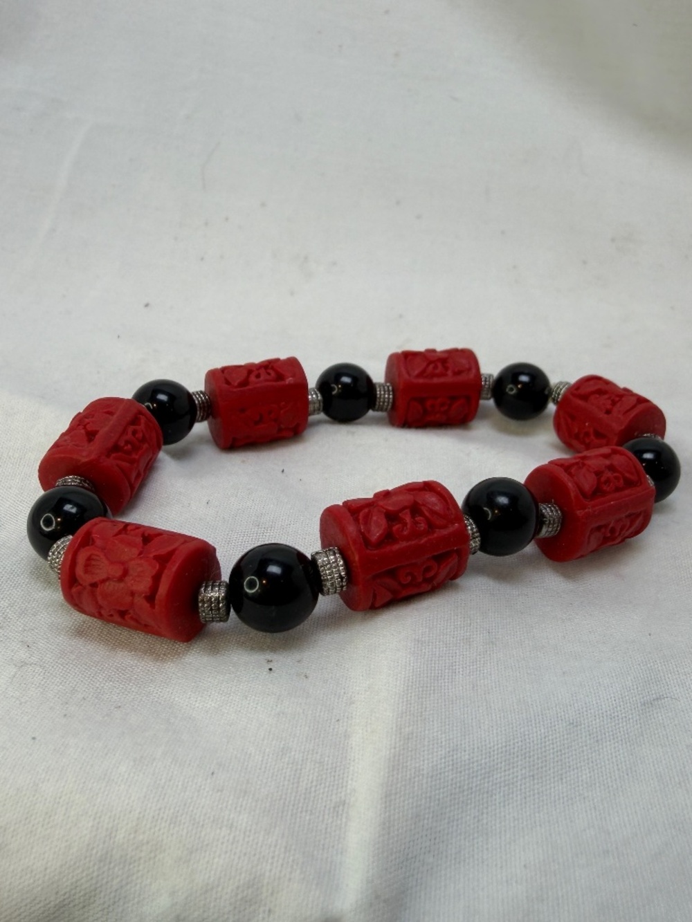 Handmade Stretch Bracelet Cinnabar Black Onyx Beaded